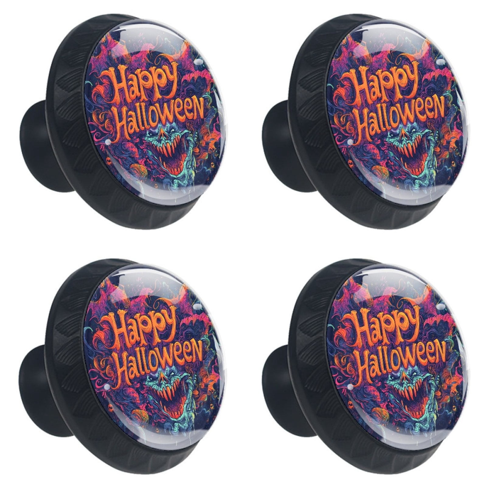 4 Pcs Happy Halloween Knobs for Kitchen Cabinet Cupboard Dresser Bookcase Drawer Pulls Handles Round Home Decor