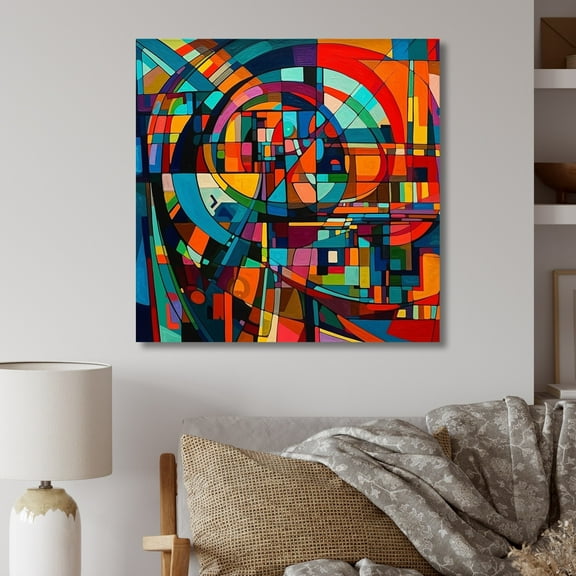 DESIGN ART Designart "Orange Forces In Motion" Modern Geometric Metal Wall Art 16 in. wide x 16 in. high