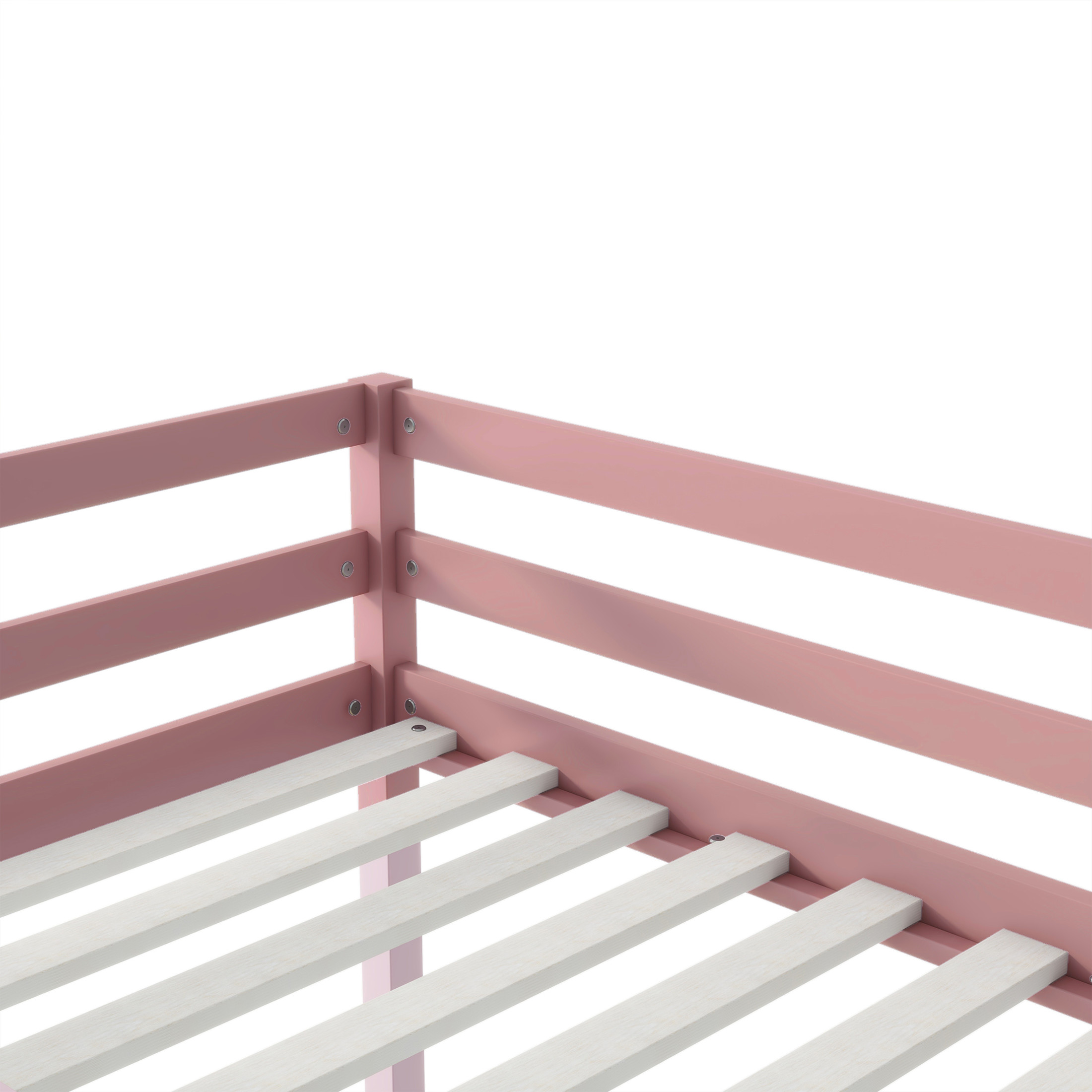Noble House Modern Tilda Twin Loft Bed, Solid Rubber Wood Frame with Ladder, Spacious Under for Kids, Pink