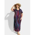 thumbnail image 4 of CASSIE LIZ Plus Size Short Sleeve Dress 3X V Neck Maxi T Shirt Dress Casual Colorful Striped Sundress Loose Fit for Women Spring Summer Dress with Pocket 3XL 22W 24W, 4 of 7