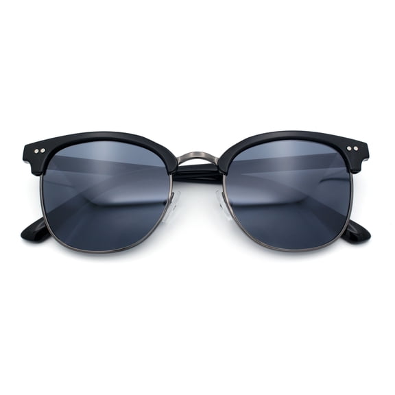 Iconic Half Rim Gentlemanly Hipster Fashion Horn Temple Sunglasses Black Gunmetal - Black