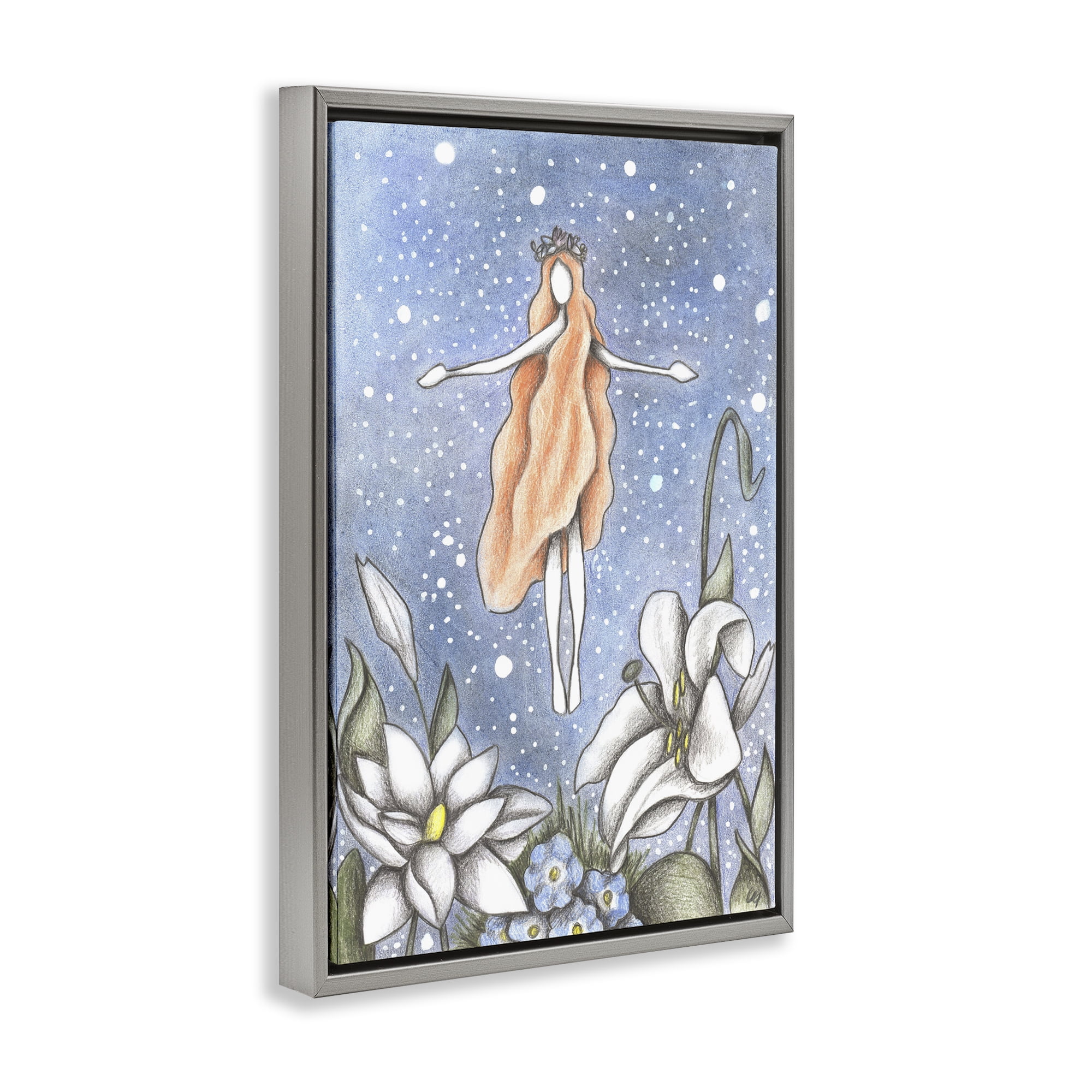 Mystical Garden Fairy Sparkle Gray Framed Floater Canvas Wall Art, design by Cecilia Battaini