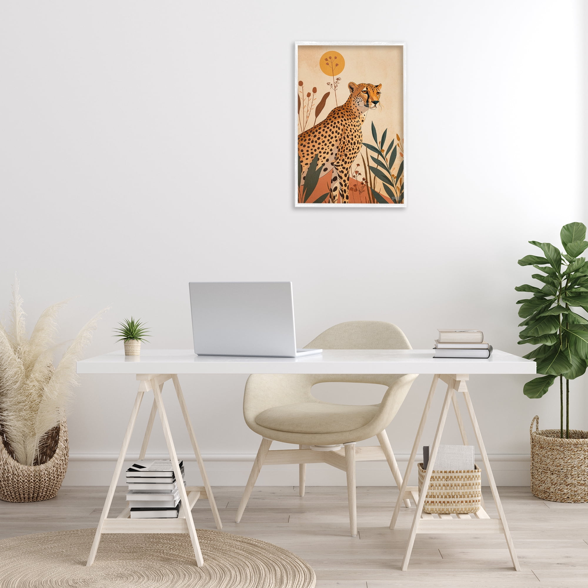 Stupell Industries Cheetah & Boho Plants Animals & Insects Painting White Framed Art Print Wall Art, 16 x 24