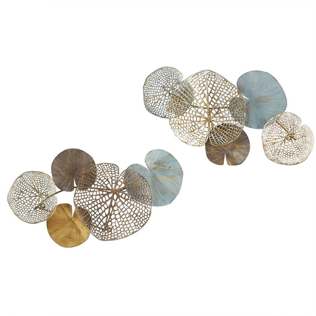MAYEERTY Multi-Colored Lily Pad Leaves 2-Piece Metal Wall Decor Set