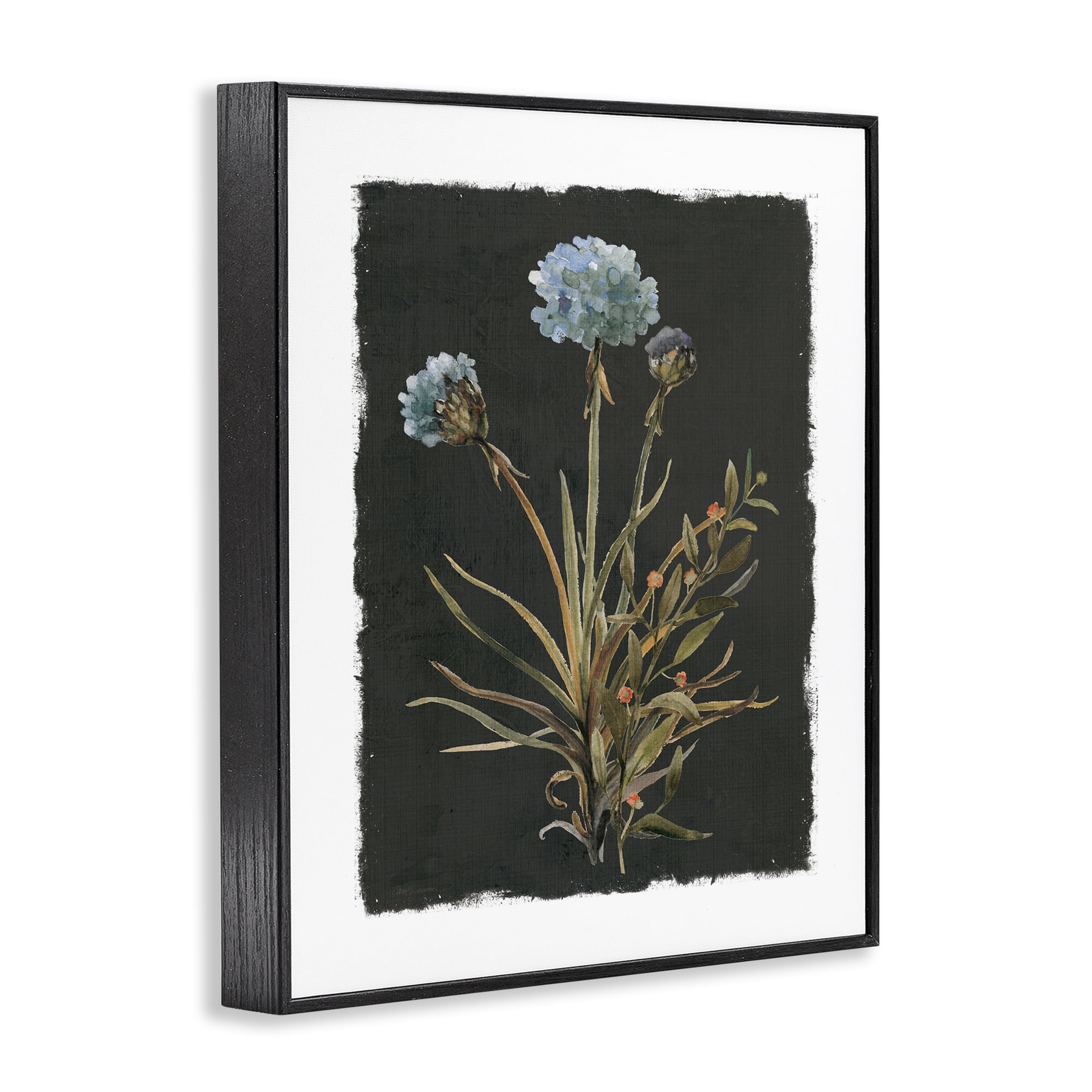 Stupell Industries Cerulean Bloom on Dark Green Black Framed Giclee Art, design by Carol Robinson