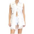 thumbnail image 3 of Vedolay Jean Jackets for Women Women's Casual Distressed Ripped Fringe Cropped Button Down Jean Coat,White L, 3 of 5
