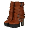 thumbnail image 5 of Bumper BI81 Women Leatherette Lug Sole Strappy Buckle Metal Chunky Heel Platform Bootie, 5 of 5