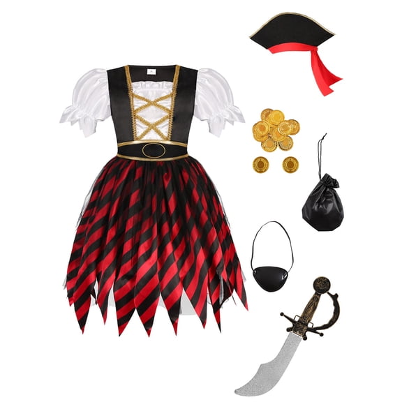 Halloween Pirate Costume Set for Women Adult Hollow Out Backless Design Knitted Fabric Performance Suit for Holiday Party Stage Cosplay