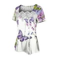 thumbnail image 6 of Floral Printed T Shirts for Women Short Sleeve Crew Neck Summer Tops Casual Loose Tee Purple S, 6 of 7