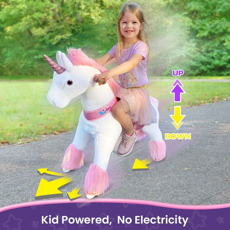 PonyCycle Ride On Plush Unicorn Toy with Stable Wheels for Kids Age 4 8 Pink Walmart