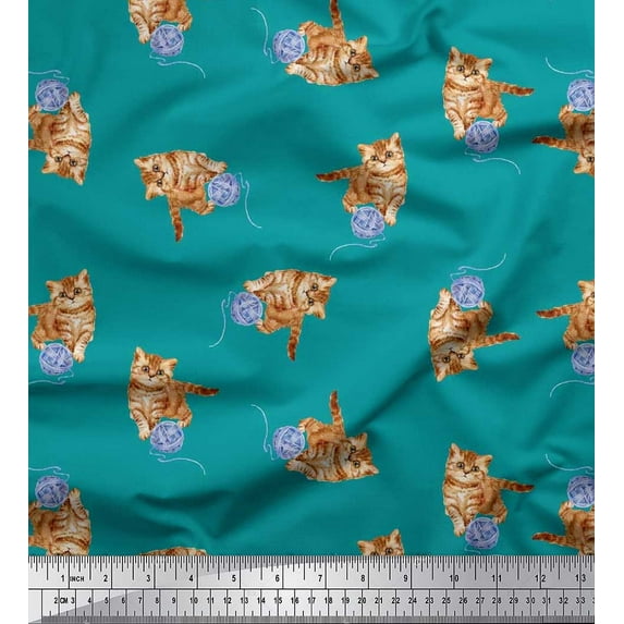 Soimoi polyester Crepe Fabric Wool & Cat Animal Print Sewing Fabric Yard 52 Inch Wide