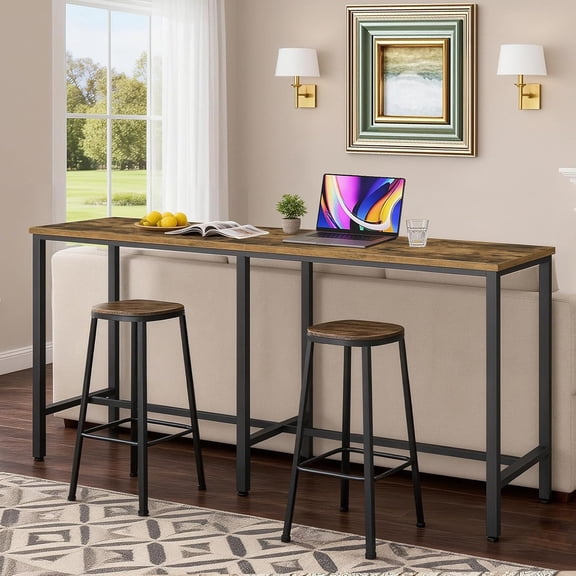 78.7" Long Bar Table, Counter Height High Top Rectangular Pub Table for Kitchen Living Room Entryway Rustic Brown Black