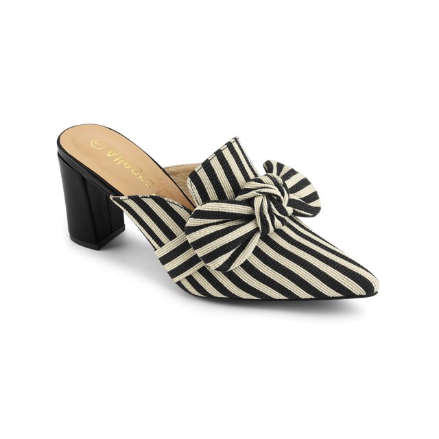 BLISSFUL STEP Mules à Talon Bloc à Rayures avec Nœud pour Femmes