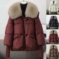 thumbnail image 5 of qucoqpe Jackets for Women 2025 Winter Fashion Solid Casual Zipper Furry Lapel Collar Parkas Padded Puffer Long Sleeve Coats, 5 of 5