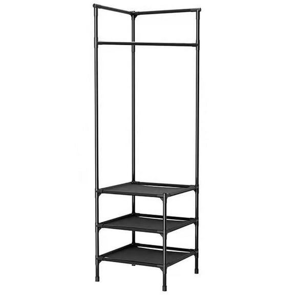 Raindrops Modern Black Metal Corner Coat Rack with Storage for Entry or Bedroom Use 17.3"x5.9"