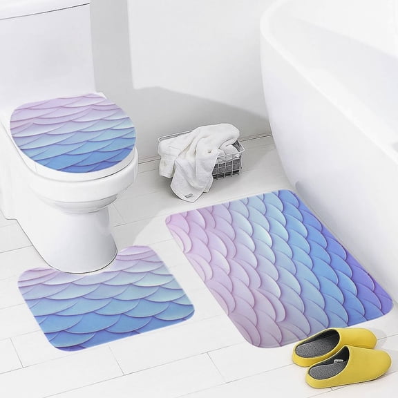 Mermaid Fish Scales Bathroom Mats Set 3-piece Bath Mats , Floor Rug Decorations for Kitchen Bathroom Bedroom