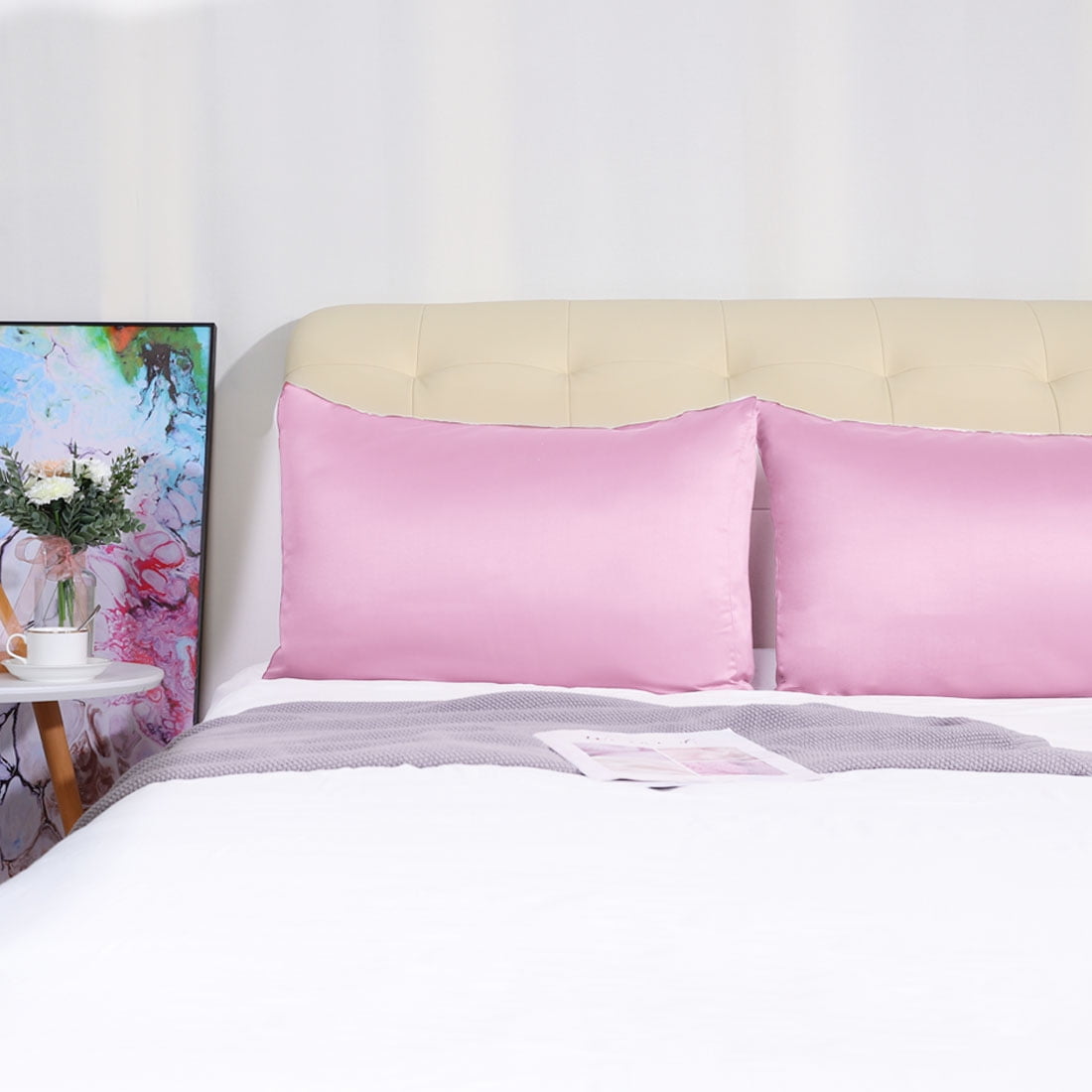 PiccoCasa 4 Pack Silk Satin Pillowcases Envelope Pillow Covers Standard Lilac