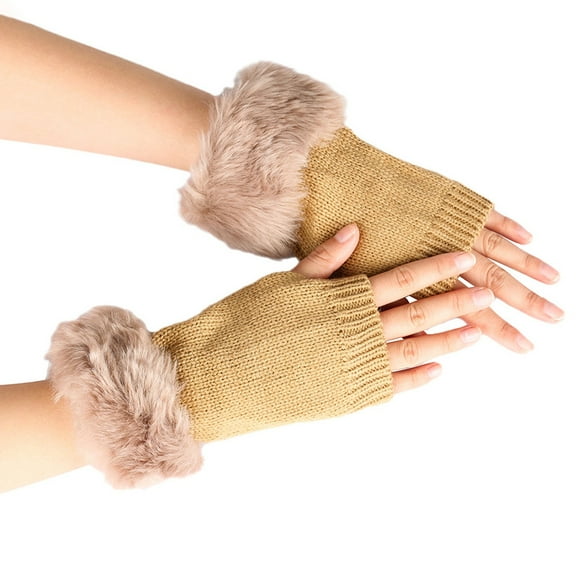 Yanyanz Gloves Mittens, Women's Knitted Wool Open Finger Gloves Faux Wool Half Finger Short Warm Gloves, Gloves D A