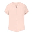 thumbnail image 7 of Sheghy Women Tops Cotton Solid Crew Neck Shirt, Button Front Short Sleeve Top with Side Pockets Blouse, 7 of 7