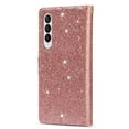 thumbnail image 3 of SaniMore for Samsung Galaxy Z Fold 3 Star Laser Engraving Case, Magnetic Flip Zipper Wallet Cover Support Wrist Strap Card Slot & Kickstand Shockproof Protective Shell for Girls Ladies, Rosegold, 3 of 9