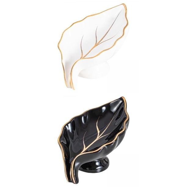 2 uds., jabonera de baño de cerámica, contenedor, bandeja de drenaje, caja Blanco negro