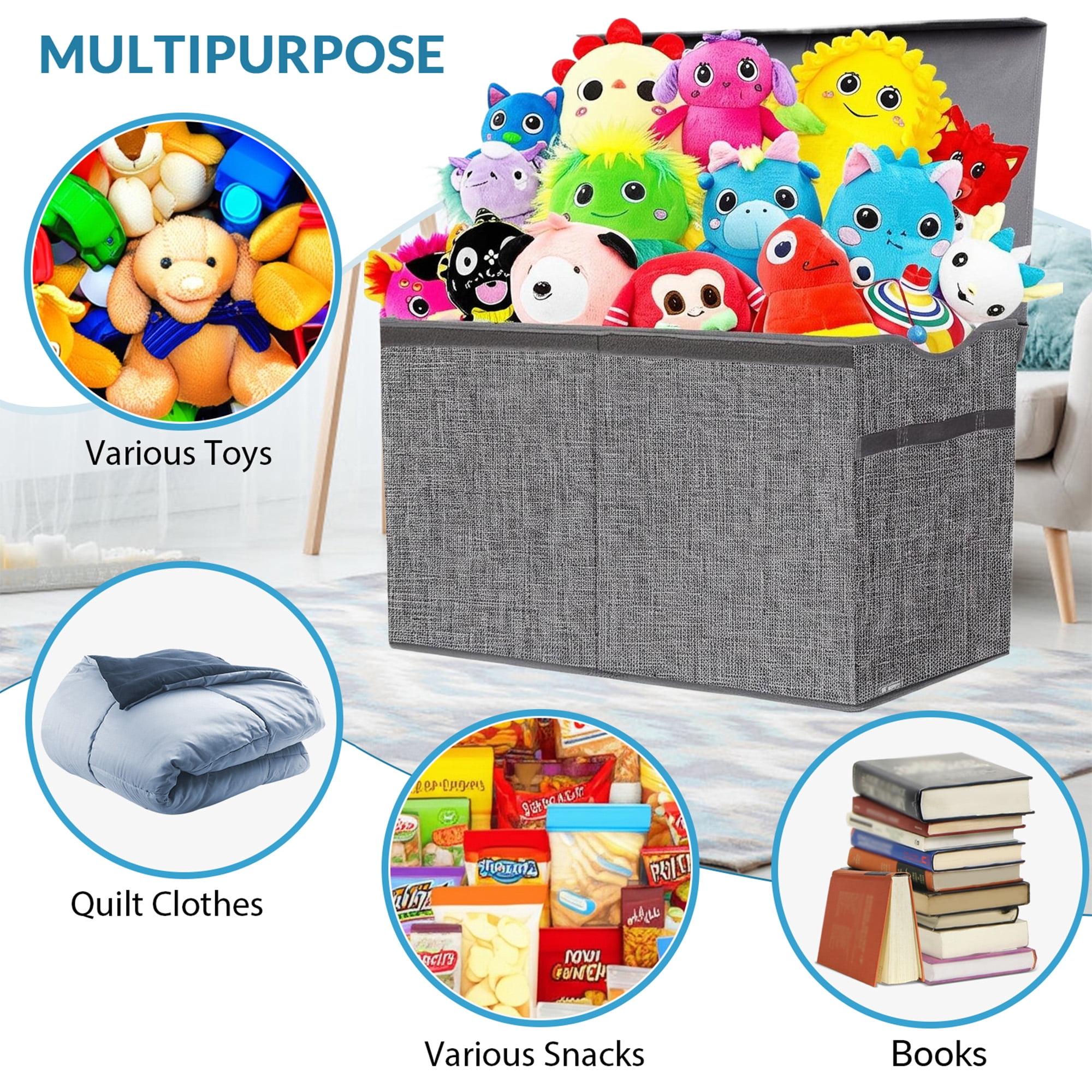 VICTORICH Extra Large Children's Collapsible Toy Storage Fabric 32 gal Kids Room Toy Chests with Lid, Gray