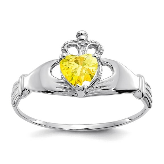 14k White Gold Polished Cubic Zirconia November Irish Claddagh Celtic Trinity Knot Love Heart Ring Statement Ring for Wo