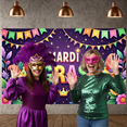 thumbnail image 6 of Colorful Mask Mardi Gras Banner Feather Decor Carnival Display Floral Design Star Pattern Festive Backdrop for Mardi Gras Party Carnival Celebration Masquerade Ball, 6 of 7