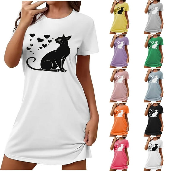 Aboser Womens Short Sleeve Nightgowns Petite Crew Neck Loungewear Breathable Soft Short Nightshirt Loose Fit Sleep Dress Early Fall Fashion