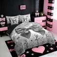 thumbnail image 2 of Erosebridal Kids Cartoon Bowtie 7pcs Bedding Comforter Set For Bows Lover,Dreamy Princess Style Ballet Girly Queen Bedding Sets,Reversible black, 2 of 7