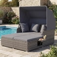 thumbnail image 2 of Costway Patio Rattan Daybed Lounge Retractable Top Canopy Side Tables Cushions Beige Mix Gray + Gray, 2 of 10