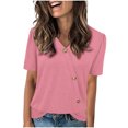 thumbnail image 1 of Tops de Color Sólido para las Mujeres, Botón de Cuello en V de Manga Corta, Top de Moda Casual para las Mujeres, 1 of 9