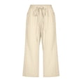 thumbnail image 5 of TRUBKH Cotton Linen Pants Gaucho Pant Boho Bottoms Paperbag Pant Palazzo Pants Pull On Pants Beach Pants for Women Palazzo Pants Plain Drawstring Trousers Flowy Gauze Comfort Resort Wear Beige L, 5 of 7