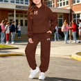 thumbnail image 2 of CPNG Girls 2 Piece Outfits Football Bow Print Long Sleeve Hoodie with Matching Jogger Pants Kids Loose Casual Sweatsuit Set, 2 of 5