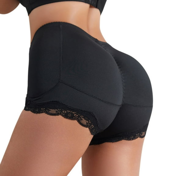 Women's Butt Lifter Padded Lace Panties, Plus Size Seamless Hip Enahncer Body Shaper Boyshort Underwear, Black/Beige, L-6XL