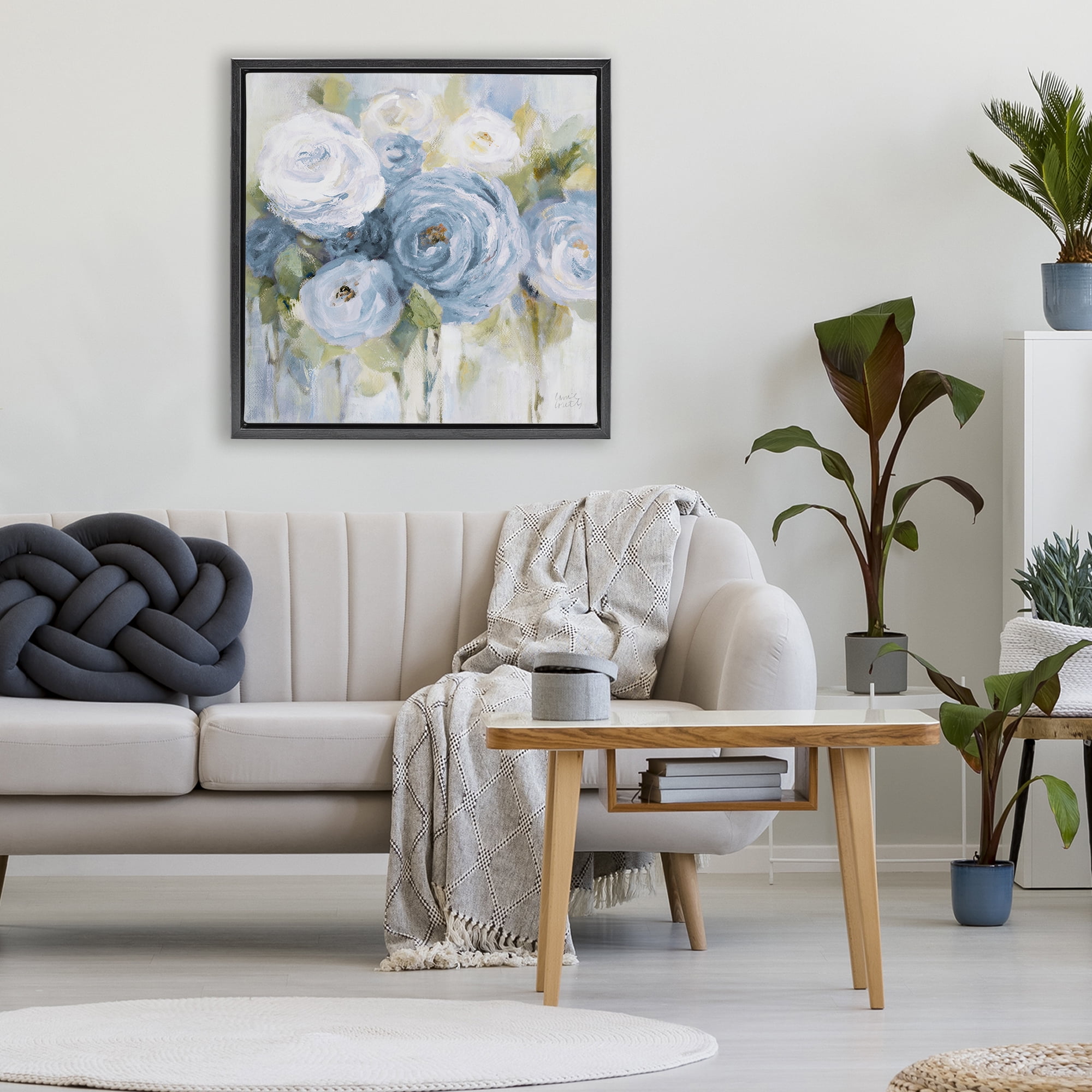 Stupell Industries Softly Blooming In Blues Black Framed Floater Canvas Wall Art, design by Lanie Loreth