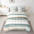 thumbnail image 2 of Manfei Chic Geometric Adult Twin Bedding Sets 7-Piece, Green Striped Abstract Bedding Comforter Set, Modern Chic Artwork Reversible Sheet Sets, Super Cozy Room Decor, 2 of 7