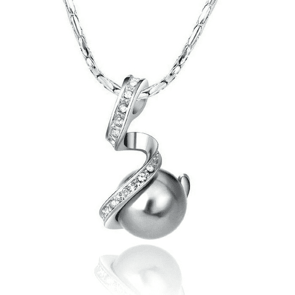 Yoursfs Grey Pearl Swirl Pendant Necklace for Women White Gold Plated Dainty Pearl Necklaces Wedding Party Prom Jewelry