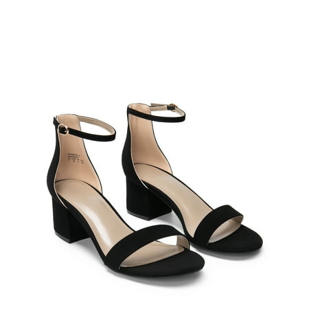 

BURUDANI Women s Open Toe Low Pump Sandal Ankle Strap Buckle Block Heel Sandals Black-Nubuck Size 9