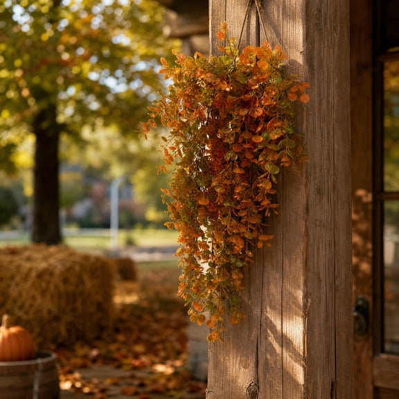 Fall Artificial Wreath with Simulated Lily Leaves for Outdoor Thanksgiving Decorations Hanging Wall Door Garden Party Decor