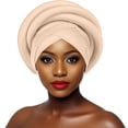 thumbnail image 5 of African Soild Color Pre-Tied Headwrap for Women, Braid Design Headscarf Turban Cap, Adjustable Stretchy Beanie for Wedding, Church, and Casual Style Khaki, 5 of 6
