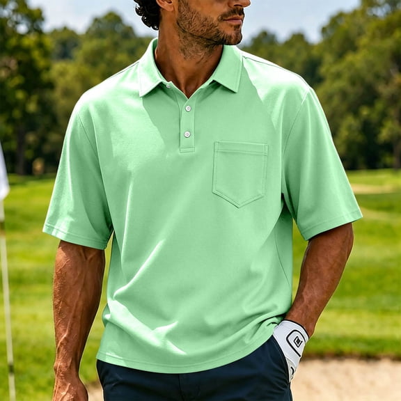 Men's Polo Shirts Short Sleeve Quick Dry Outdoor Golf Sports Shirts with Pocket 2XL