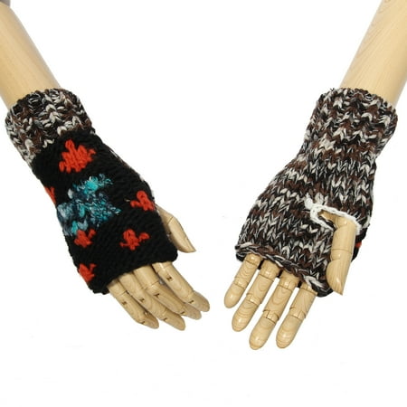 - Multi-Color Soft Down to Earth Patch Pattern Design Knitted Fingerless Gloves