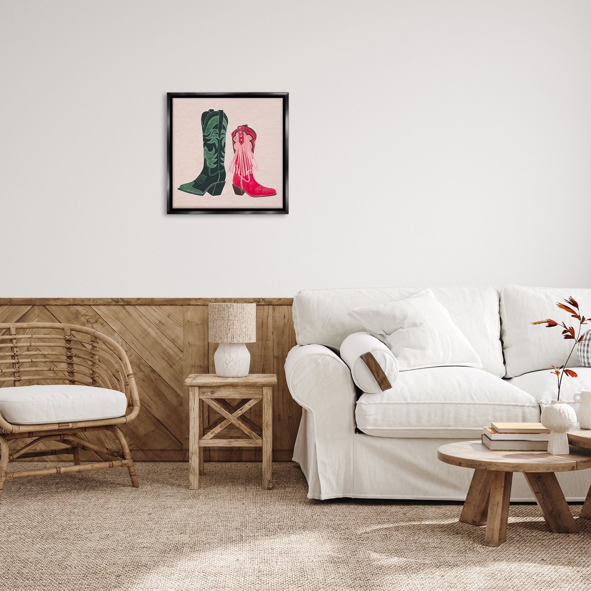 Stupell Industries Cowboy & Cowgirl Boots Beauty & Fashion Painting Black Floater Framed Canvas Art Print Wall Art, 25 x 25