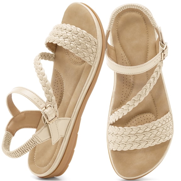 Ecetana Women's Flat Sandals Woven Open Toe Casual Summer Sandals for Beach Walking Daily Outdoor