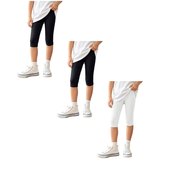 JFOPQVSM 3 Pack Cotton Cropped Leggings for Girls 3/4 Pants Basic Girls Capri Leggings (3-12Y)