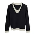 thumbnail image 3 of DuoJiaJ Two Tone Collar Pullover Sweater Long Sleeve Knitted Top Lined Layering Shirt Sweater Women Black One Size, 3 of 3