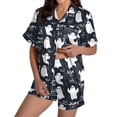 thumbnail image 2 of siminsem Silky Satin Pajama Set for Women Cute Printed Button Front Short Sleeve Sleepwear Top with Matching Lounge Shorts Lightweight Loungewear Pj Set for Home, Navy,XL, 2 of 7
