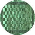 thumbnail image 1 of Ahgly Company Indoor Round Checkered Turquoise Blue Modern Area Rugs, 4' Round, 1 of 4