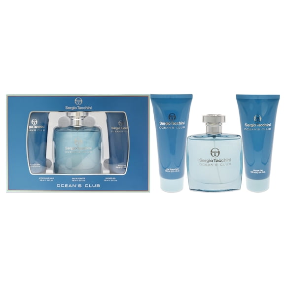 Oceans Club by Sergio Tacchini pour Hommes - Coffret Cadeau 3 Pcs Vaporisateur EDT 3,4 Oz, Baume après-Rasage 3,4 Oz, Gel Douche 3,4 Oz